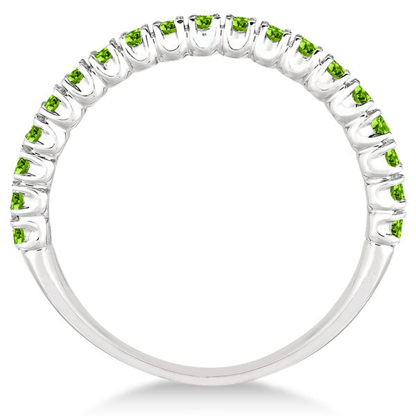 Half-Eternity Pave-Set Thin Peridot Stacking Ring 14k White Gold (0.65ct)