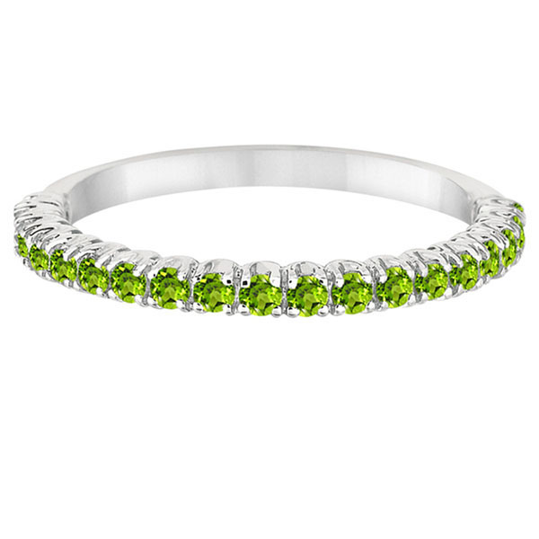 Half-Eternity Pave-Set Thin Peridot Stacking Ring 14k White Gold (0.65ct)