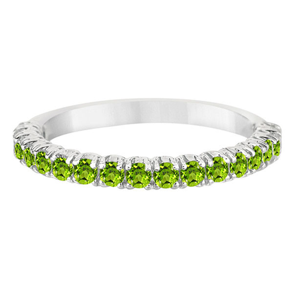 Half-Eternity Pave-Set Peridot Stacking Ring 14k White Gold (0.95ct)
