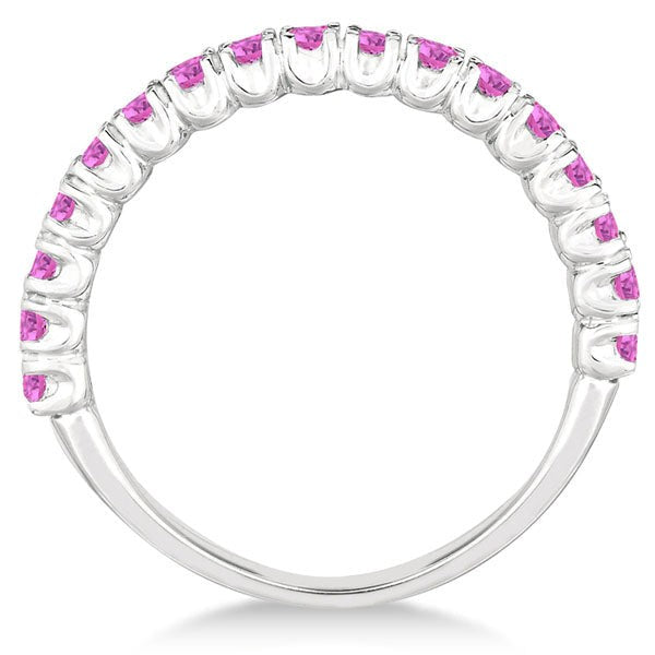 Half-Eternity Pave Thin Lab Pink Sapphire Stack Ring 14k White Gold (0.65ct)