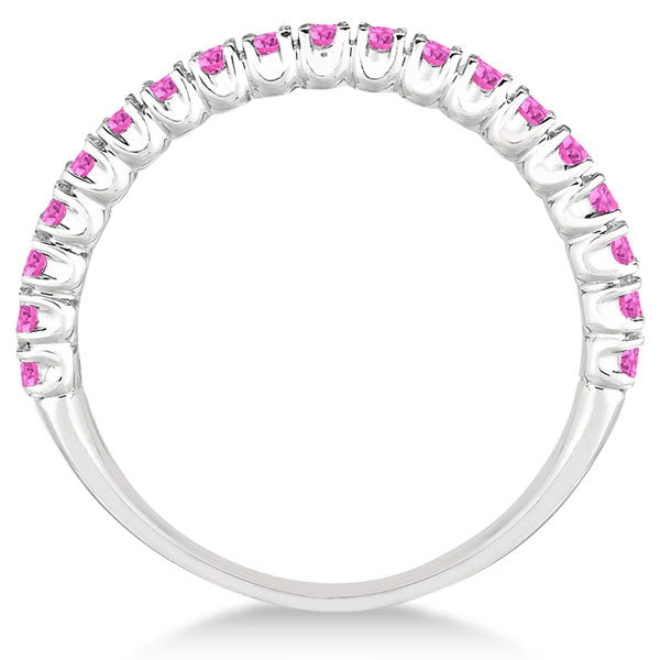 Half-Eternity Pave Thin Pink Sapphire Stack Ring 14k White Gold (0.65ct)