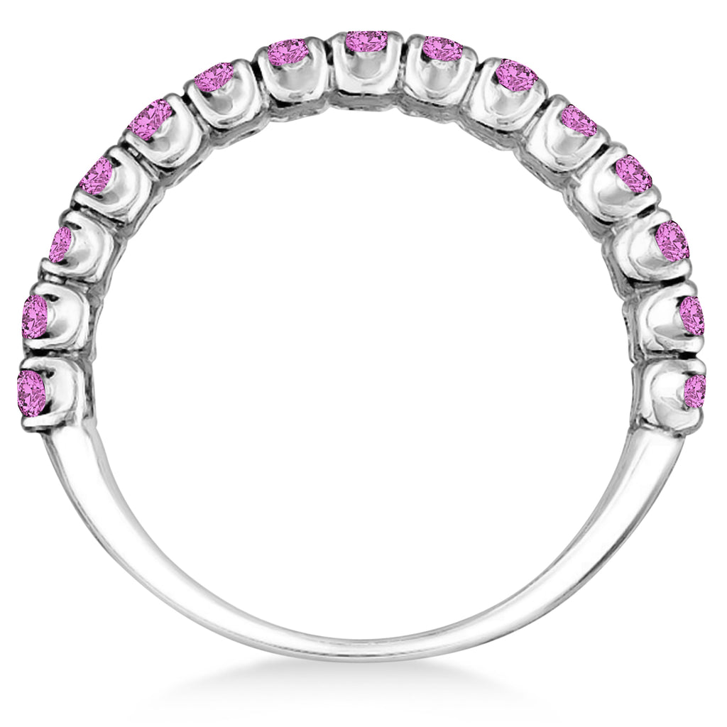 Pink Sapphire Semi-Eternity Ring  Band 14k White Gold (1.09ct)