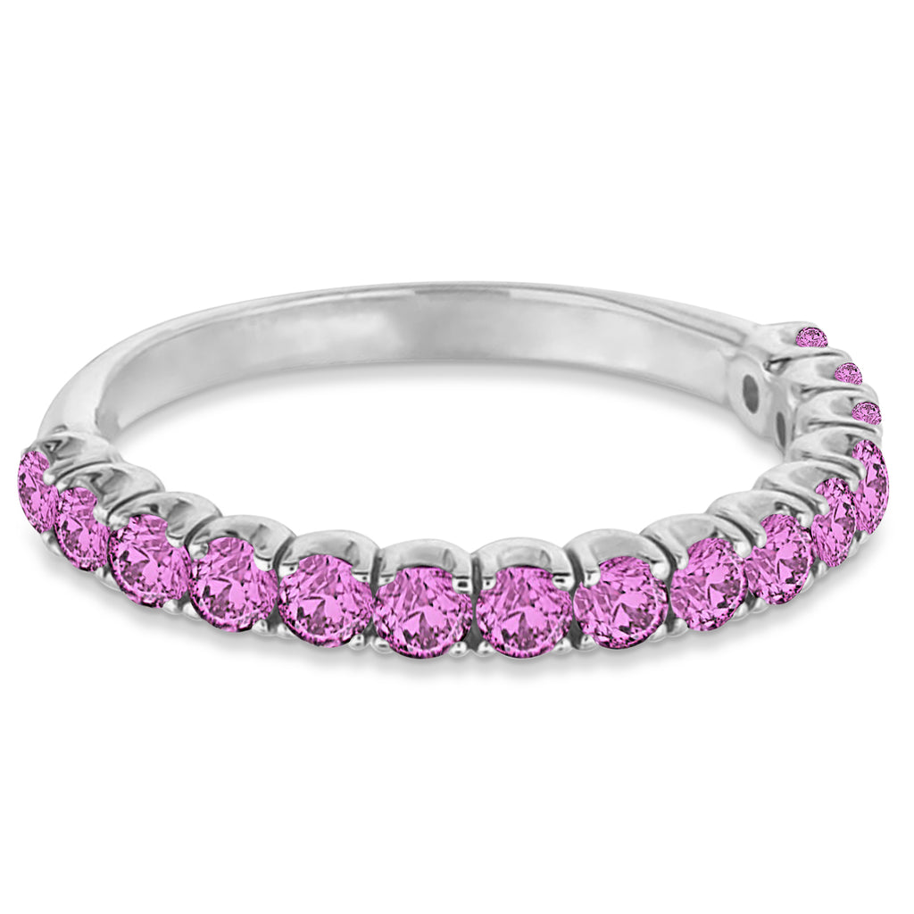 Pink Sapphire Semi-Eternity Ring  Band 14k White Gold (1.09ct)