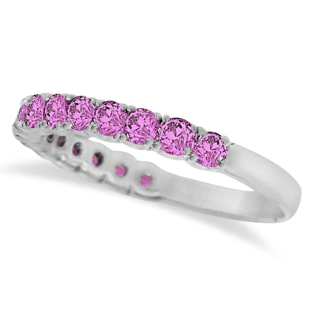 Pink Sapphire Semi-Eternity Ring  Band 14k White Gold (1.09ct)