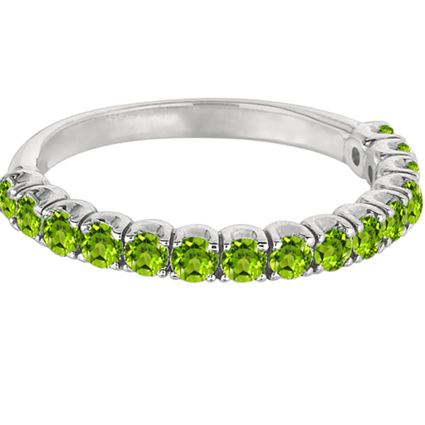 Peridot Semi-Eternity Ring Band 14k White Gold (1.09ct)