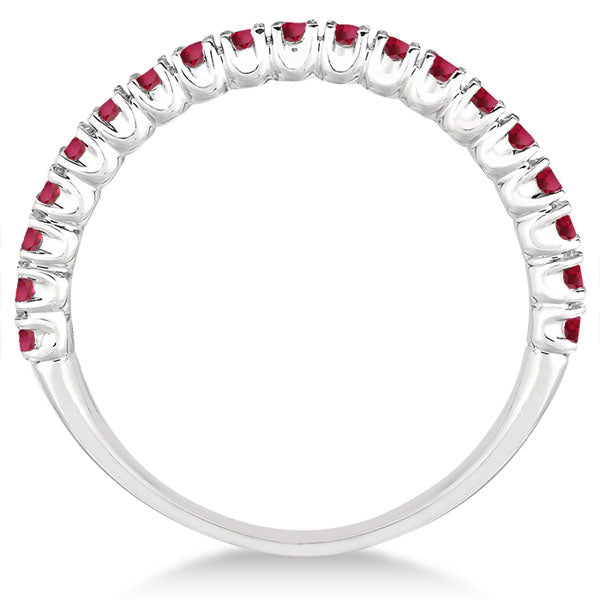 Half-Eternity Pave-set Thin Ruby Stacking Ring 14k White Gold (0.65ct)