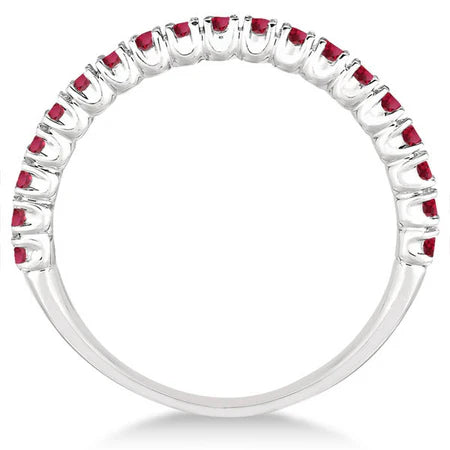 Half-Eternity Pave-set Thin Lab Ruby Stacking Ring 14k White Gold (0.65ct)