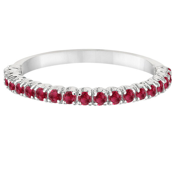Half-Eternity Pave-set Thin Ruby Stacking Ring 14k White Gold (0.65ct)