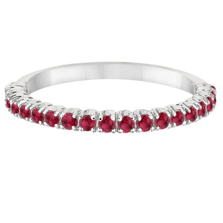 Half-Eternity Pave-set Thin Lab Ruby Stacking Ring 14k White Gold (0.65ct)