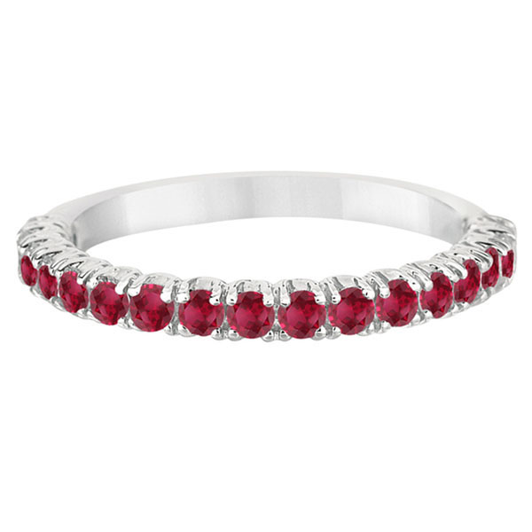 Half-Eternity Pave-set Ruby Stacking Ring 14k White Gold (0.95ct)