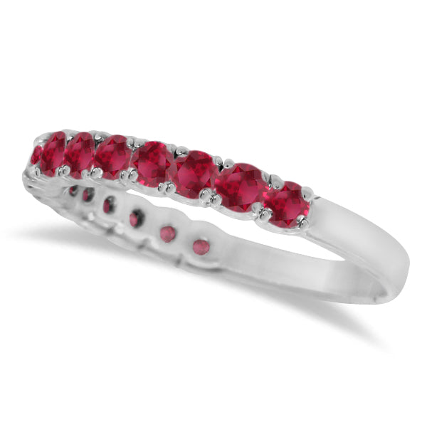 Ruby Semi-Eternity Ring Anniversary Band 14k White Gold (1.09ct)