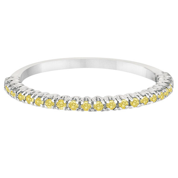 Half-Eternity Pave Yellow Diamond Stacking Ring 14k White Gold (0.25ct)