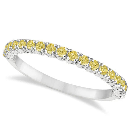 Half-Eternity Pave Thin Lab Yellow Lab  Diamond Stack Ring 14k White Gold (0.50ct)