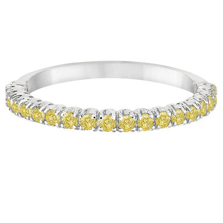 Half-Eternity Pave Thin Lab Yellow Lab  Diamond Stack Ring 14k White Gold (0.50ct)