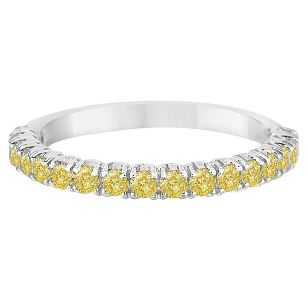 Half-Eternity Pave Yellow Diamond Stacking Ring 14k White Gold (0.75ct)
