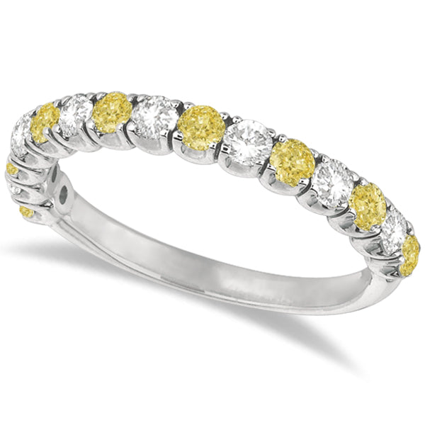 Yellow Canary & White Diamond Anniversary Band 14k White Gold (1.00ct)