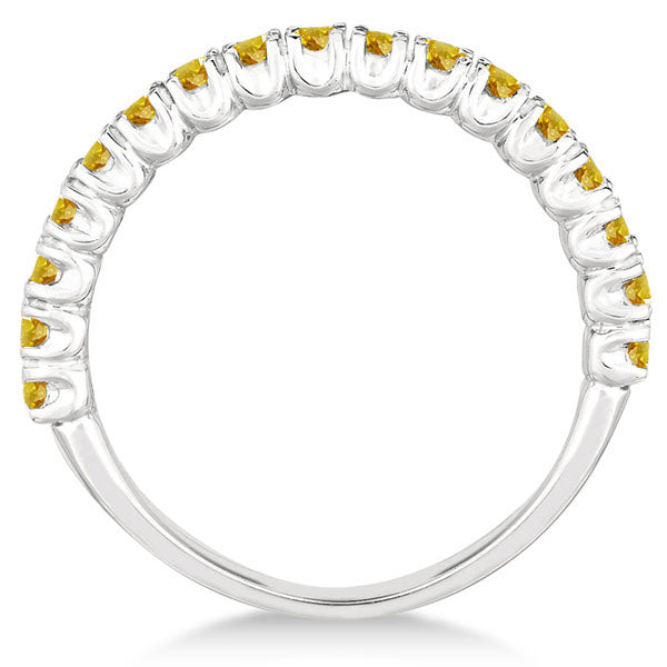 Half-Eternity Pave-Set Yellow Sapphire Stack Ring 14k White Gold (0.95ct)