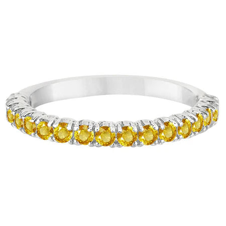 Half-Eternity Pave-Set Lab Yellow Sapphire Stack Ring 14k White Gold (0.95ct)