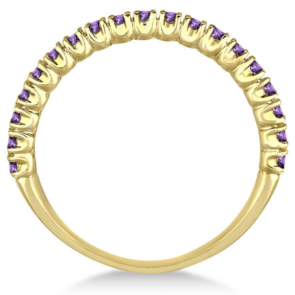Half-Eternity Pave-Set Thin Amethyst Stack Ring 14k Yellow Gold (0.65ct)