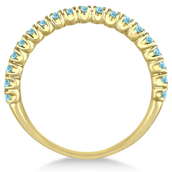 Half-Eternity Pave Thin Aquamarine Stack Ring 14k Yellow Gold (0.65ct)
