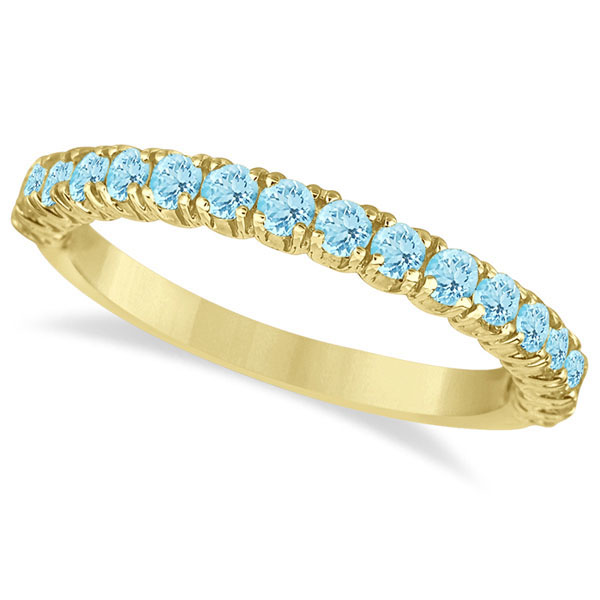 Half-Eternity Pave-set Aquamarine Stacking Ring 14k Yellow Gold (0.95ct)