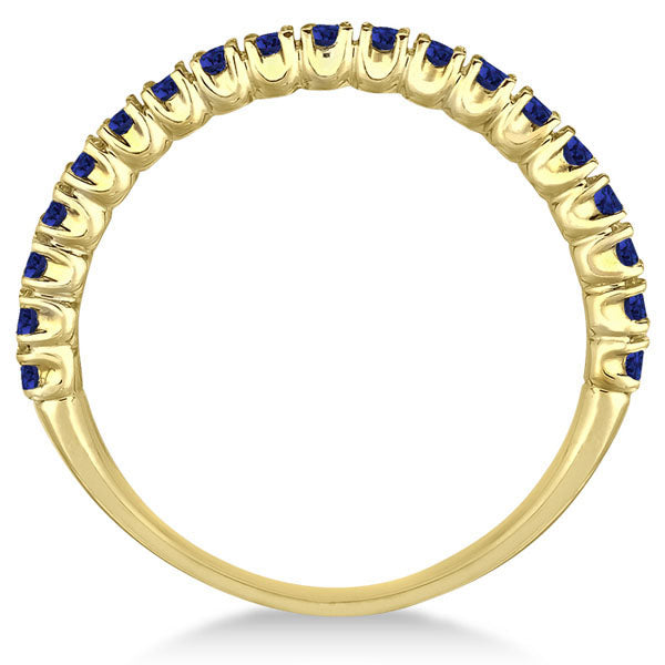 Half-Eternity Pave Thin Blue Sapphire Stack Ring 14k Yellow Gold (0.65ct)