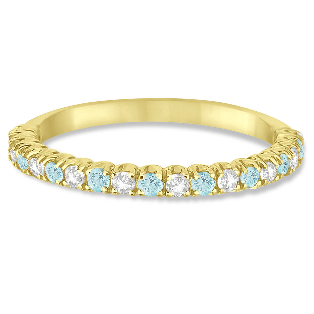 Aquamarine & Diamond Wedding Band Anniversary Ring in 14k Yellow Gold (0.50ct)