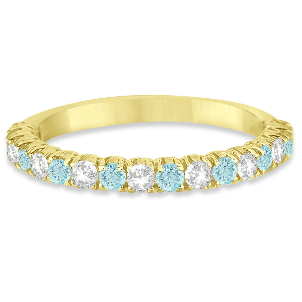Aquamarine & Diamond Wedding Band Anniversary Ring in 14k Yellow Gold (0.75ct)