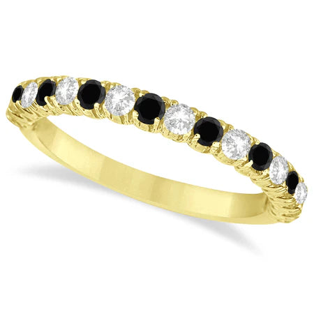 Black & Lab White Diamond Wedding Band Anniversary Ring in 14k Yellow Gold (0.75ct)