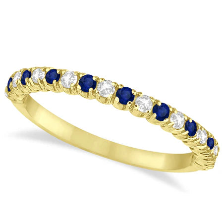 Lab Blue Sapphire & Lab Diamond Wedding Band Anniversary Ring in 14k Yellow Gold (0.50ct)