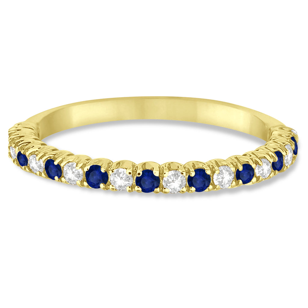 Blue Sapphire & Diamond Wedding Band Anniversary Ring in 14k Yellow Gold (0.50ct)