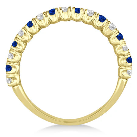 Lab Blue Sapphire & Lab Diamond Wedding Band Anniversary Ring in 14k Yellow Gold (0.75ct)