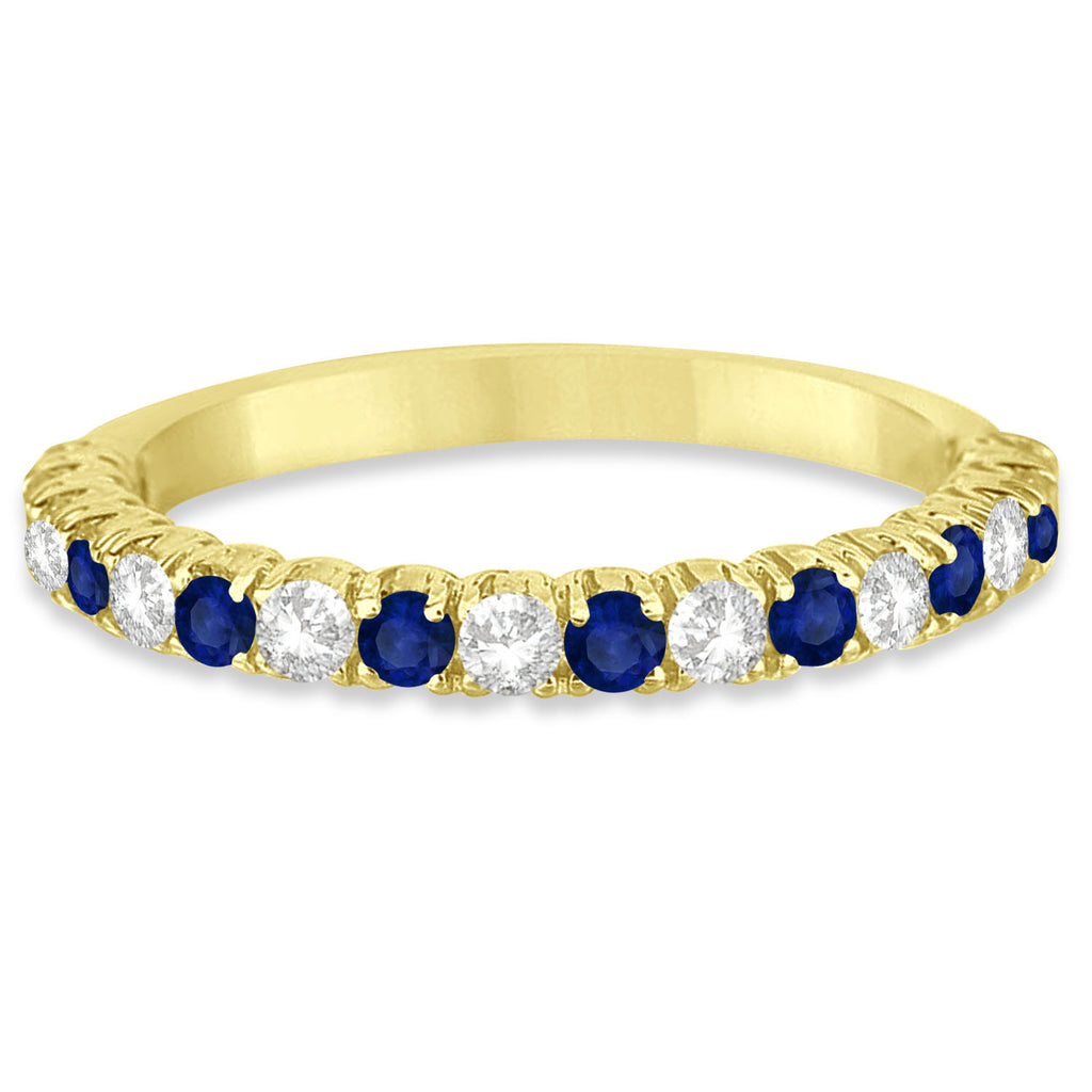 Blue Sapphire & Diamond Wedding Band Anniversary Ring in 14k Yellow Gold (0.75ct)