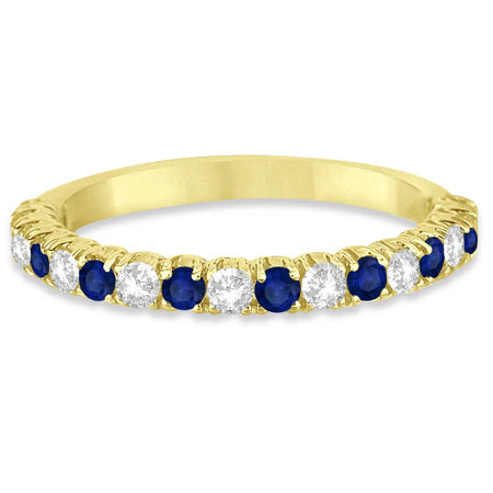 Lab Blue Sapphire & Lab Diamond Wedding Band Anniversary Ring in 14k Yellow Gold (0.75ct)