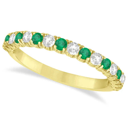 Lab Emerald & Lab Diamond Wedding Band Anniversary Ring in 14k Yellow Gold (0.75ct)