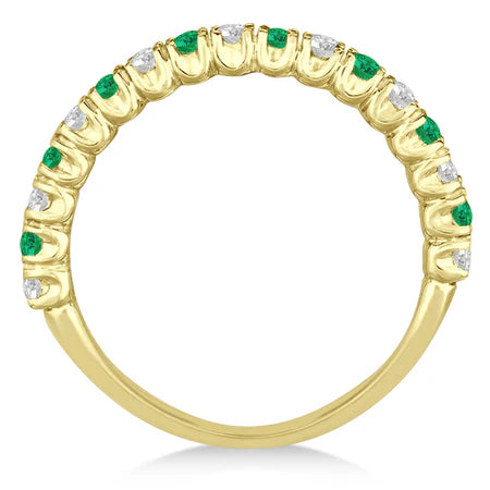 Lab Emerald & Lab Diamond Wedding Band Anniversary Ring in 14k Yellow Gold (0.75ct)