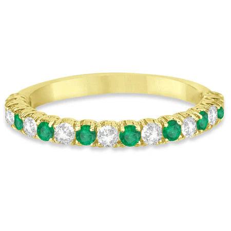 Lab Emerald & Lab Diamond Wedding Band Anniversary Ring in 14k Yellow Gold (0.75ct)