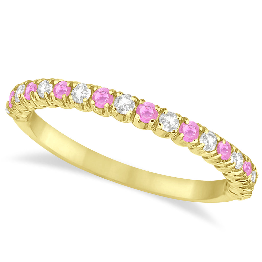 Lab Pink Sapphire & Lab Diamond Wedding Band Anniversary Ring in 14k Yellow Gold (0.50ct)