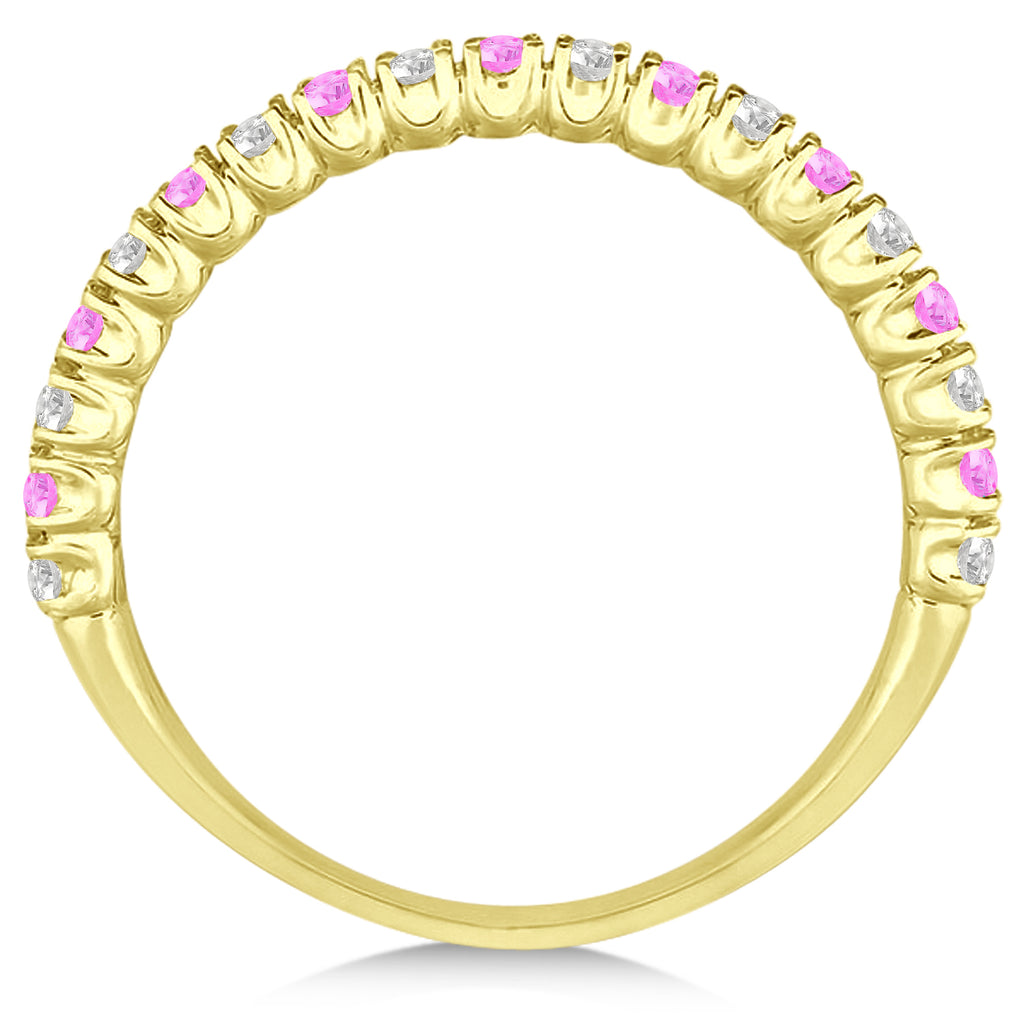 Lab Pink Sapphire & Lab Diamond Wedding Band Anniversary Ring in 14k Yellow Gold (0.50ct)