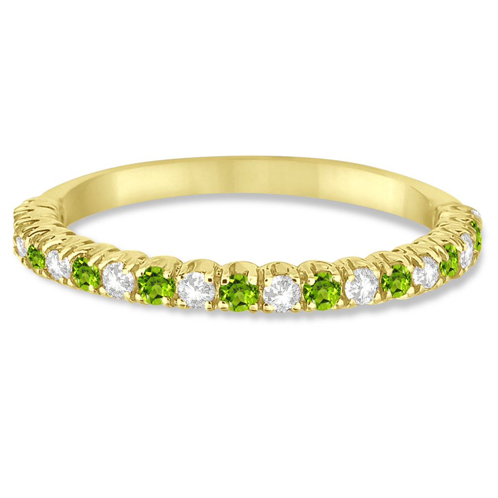 Peridot & Diamond Wedding Band Anniversary Ring in 14k Yellow Gold (0.50ct)