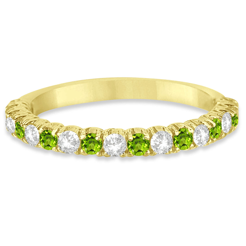 Peridot & Diamond Wedding Band Anniversary Ring in 14k Yellow Gold (0.75ct)