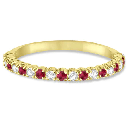 Lab Ruby & Lab Diamond Wedding Band Anniversary Ring in 14k Yellow Gold (0.50ct)