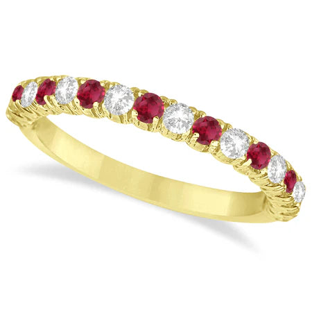 Lab Ruby & Lab Diamond Wedding Band Anniversary Ring in 14k Yellow Gold (0.75ct)