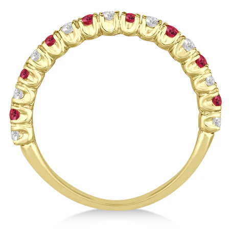 Lab Ruby & Lab Diamond Wedding Band Anniversary Ring in 14k Yellow Gold (0.75ct)
