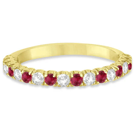 Lab Ruby & Lab Diamond Wedding Band Anniversary Ring in 14k Yellow Gold (0.75ct)