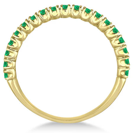 Half-Eternity Pave Thin Lab Emerald Stacking Ring 14k Yellow Gold (0.65ct)
