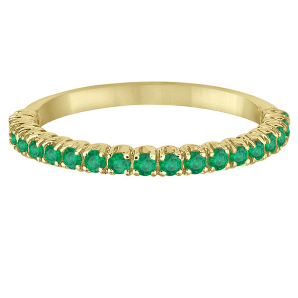 Half-Eternity Pave Thin Emerald Stacking Ring 14k Yellow Gold (0.65ct)
