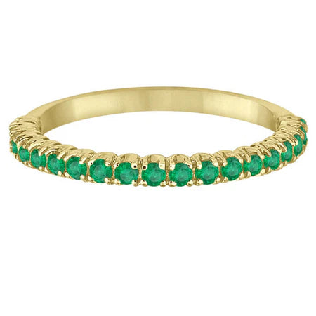 Half-Eternity Pave Thin Lab Emerald Stacking Ring 14k Yellow Gold (0.65ct)