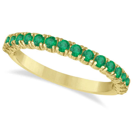 Half-Eternity Pave-set Lab Emerald Stacking Ring 14k Yellow Gold (0.95ct)
