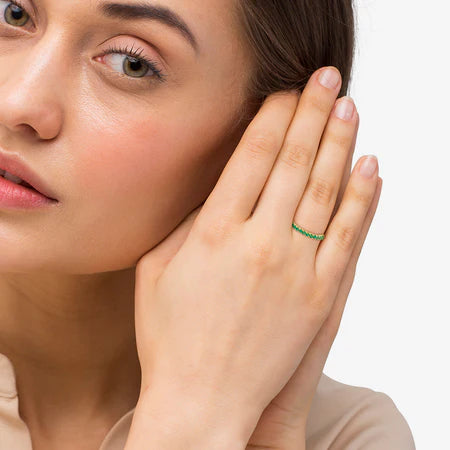 Half-Eternity Pave-set Lab Emerald Stacking Ring 14k Yellow Gold (0.95ct)